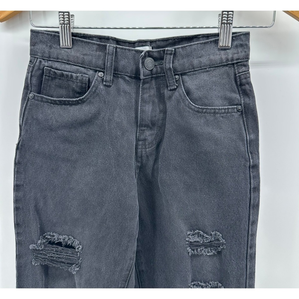 RSQ 90's Jeans Girls‎ 10 Black Denim Cotton Distressed Ripped High Rise Tapered